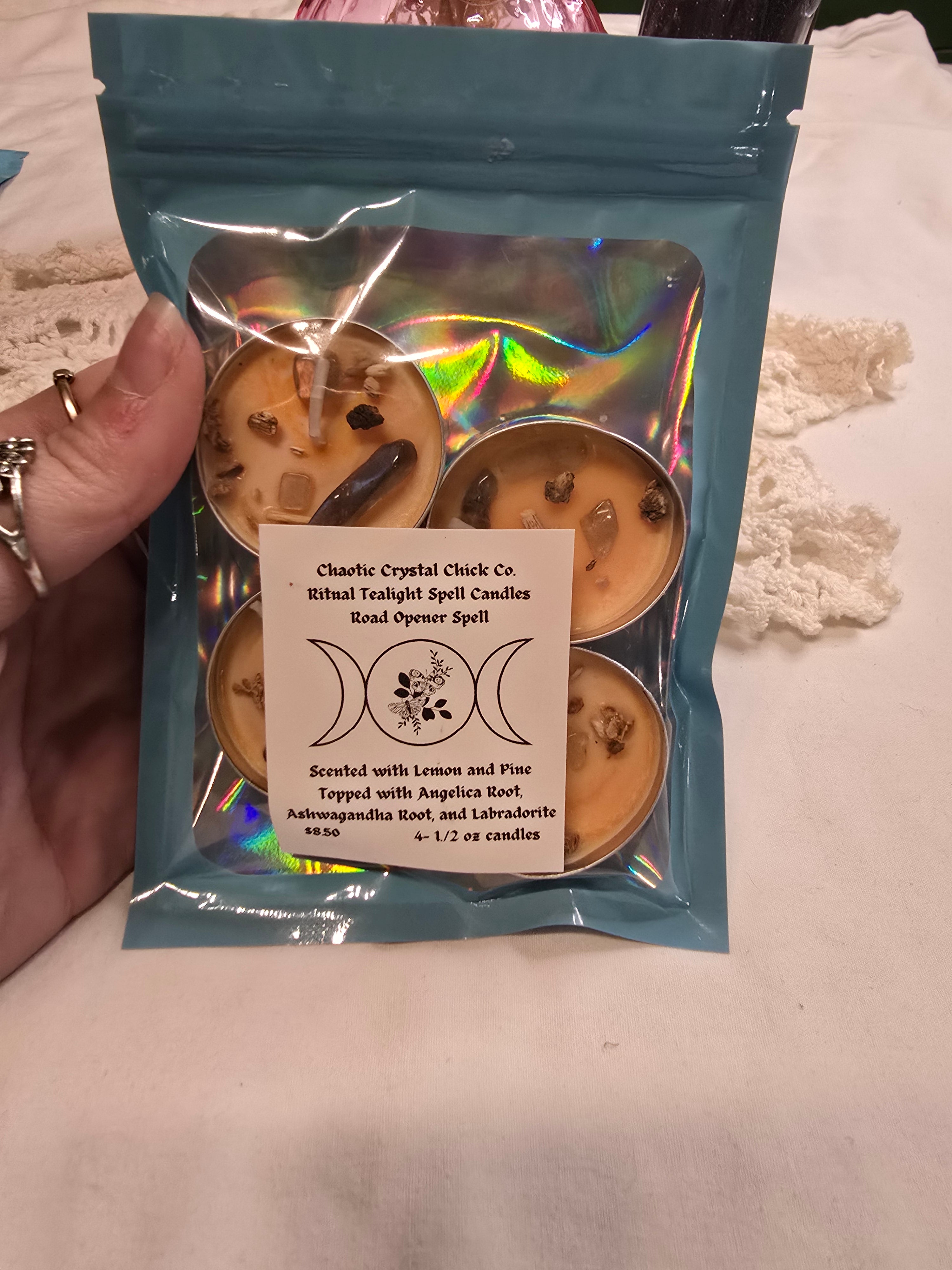 4 Pack Spelled Tealight Candles