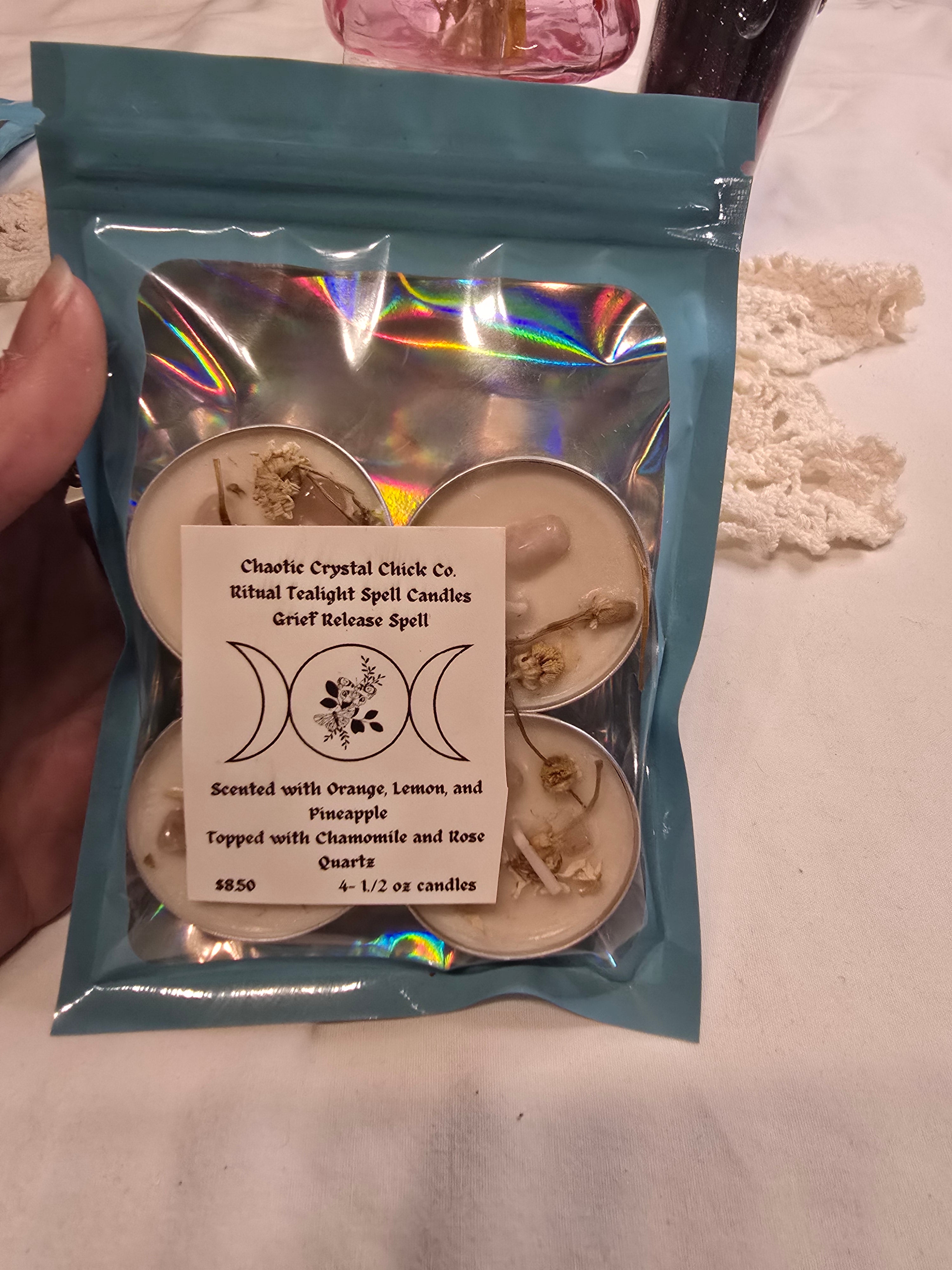 4 Pack Spelled Tealight Candles