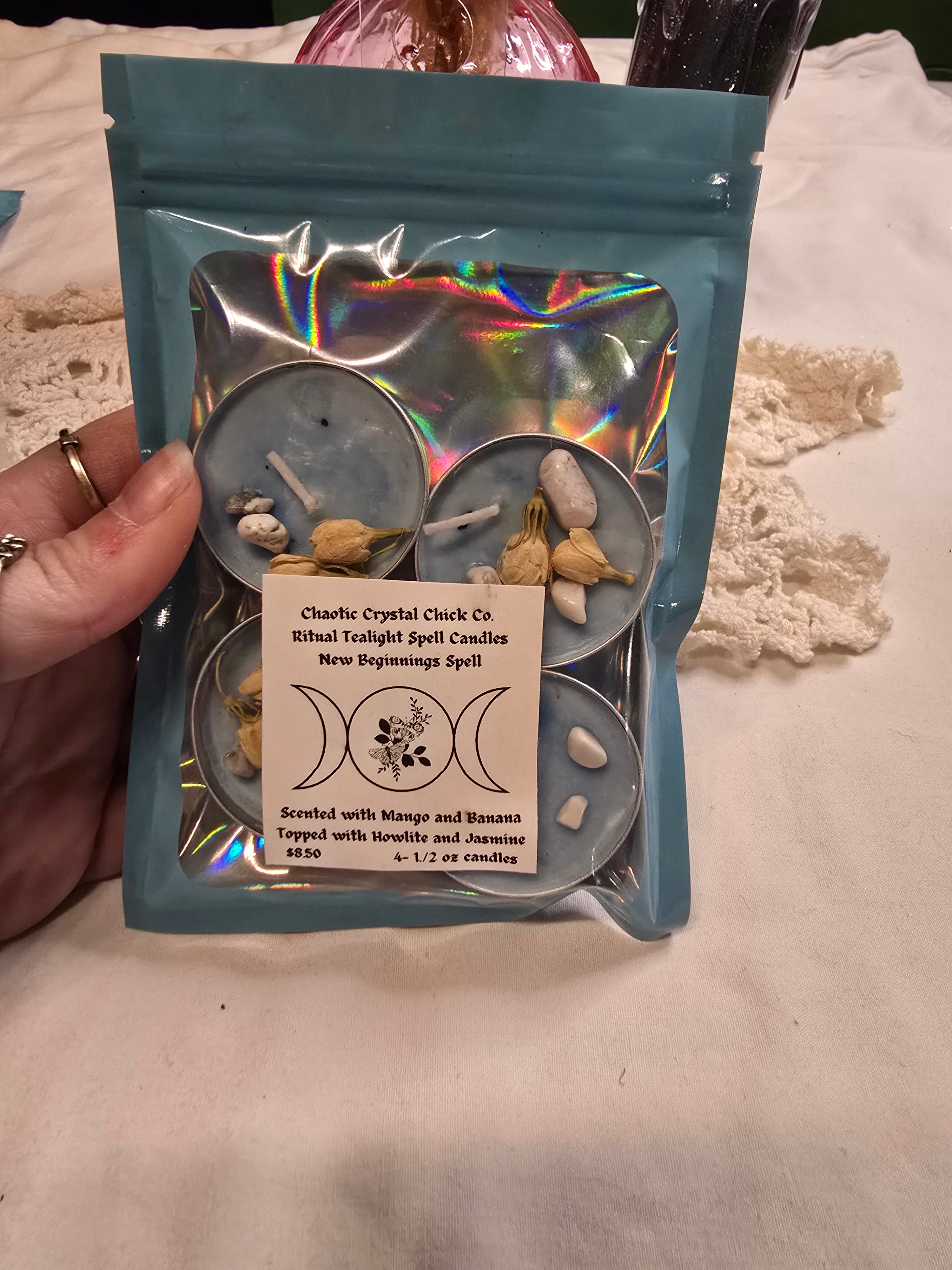 4 Pack Spelled Tealight Candles