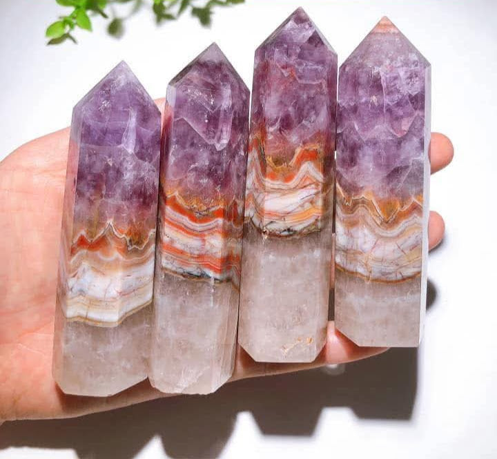 Amethyst Growing with Crazy Lace Agate Towers